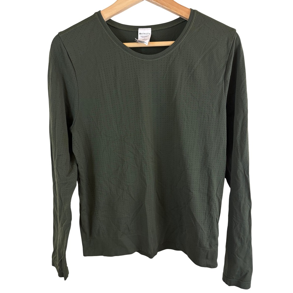 Athleta In Motion Seamless Top Women Medium Green Perforated